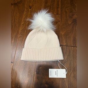 Nordstrom Cream Cashmere Beanie with Faux Fur Pom
